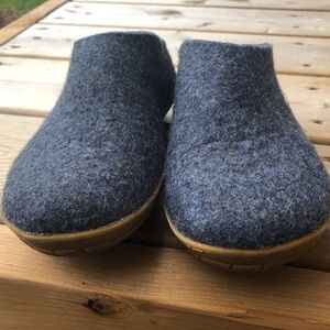 Women's Size 5 Glerups Wool Slippers Open Heel Rubber Sole Denim Deep Blue